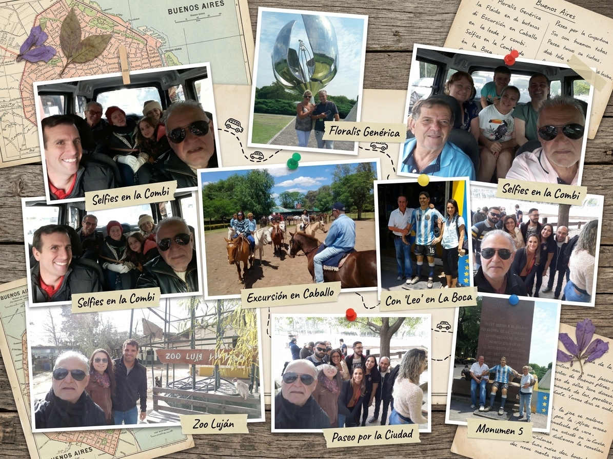 Daniel Amoruso con turistas en distintos paseos por Buenos Aires