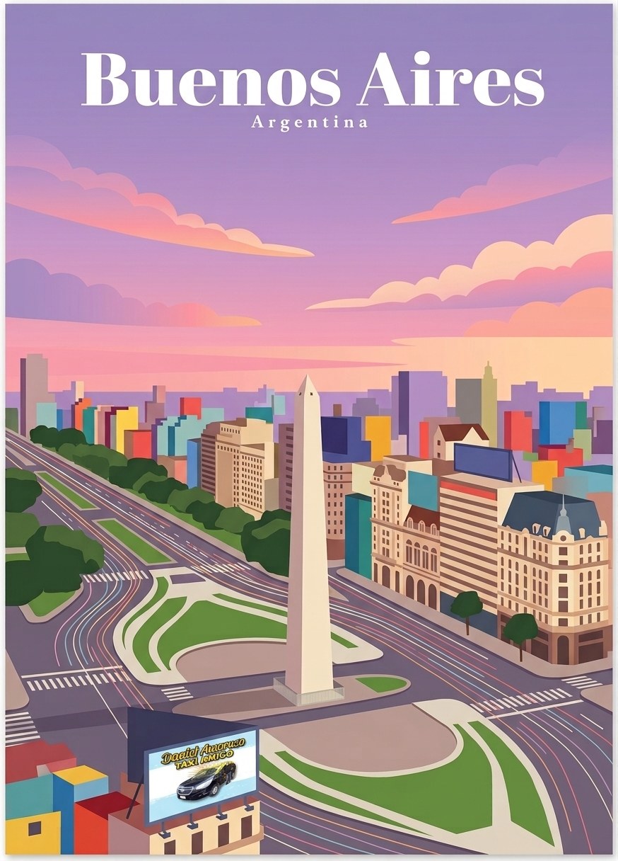 Vista del Obelisco y Buenos Aires al atardecer